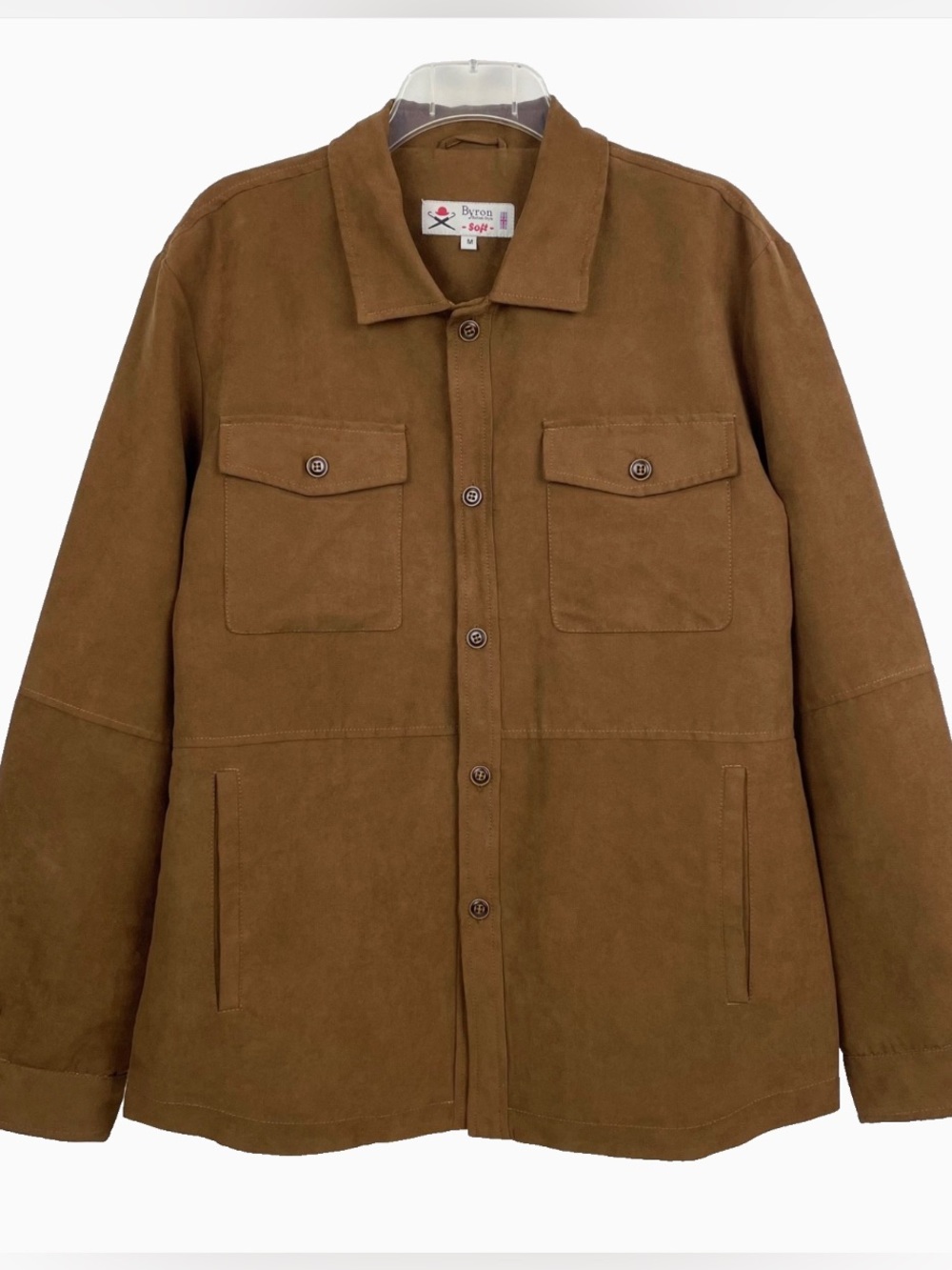 Byron British Style Soft Shirt Jacket Mens Medium Brown Faux Suede Essex Shacket